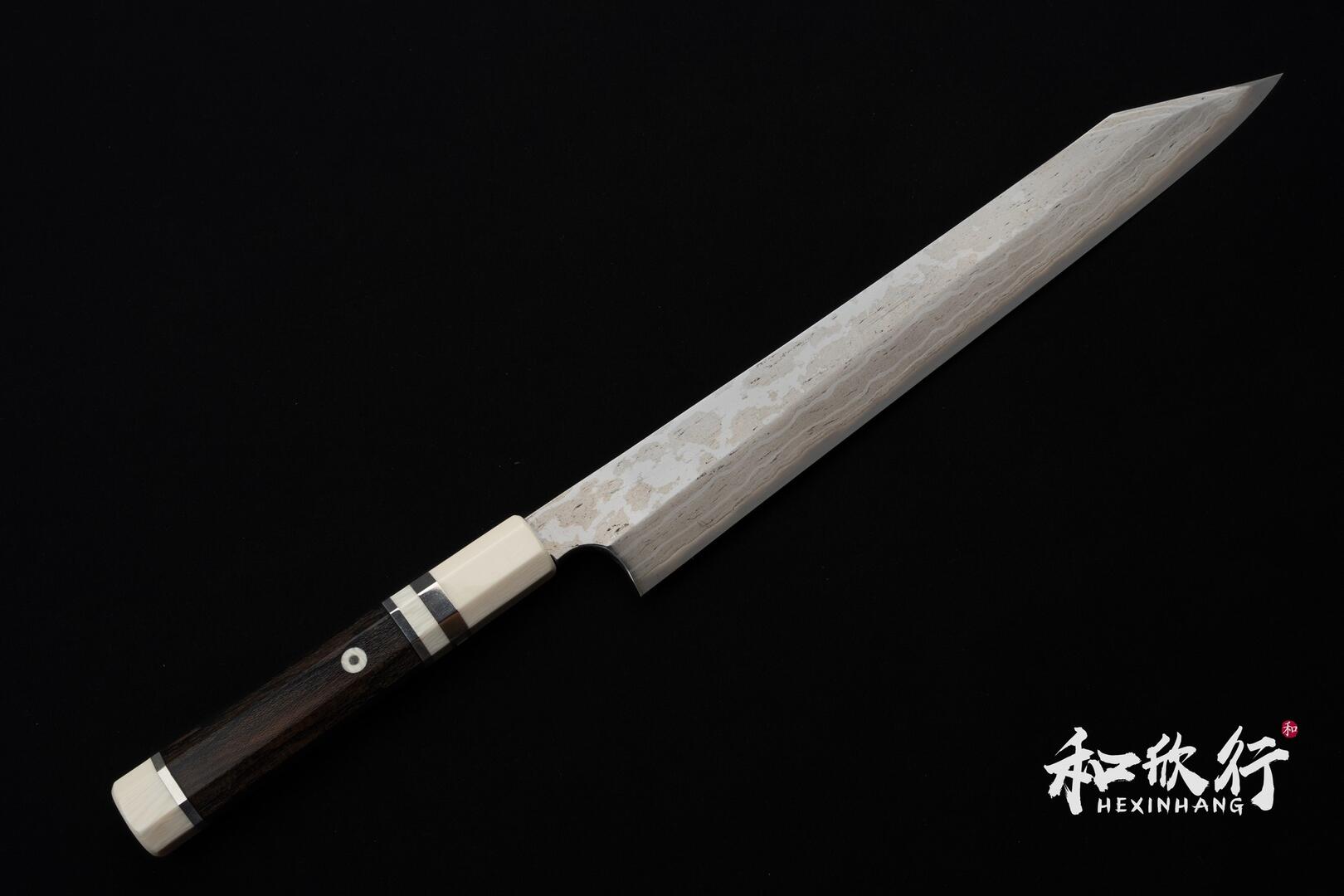 二唐刃物鍛造所Nigara Hamono 鍊鐵青二鋼暗紋青染切付柳刃300mm